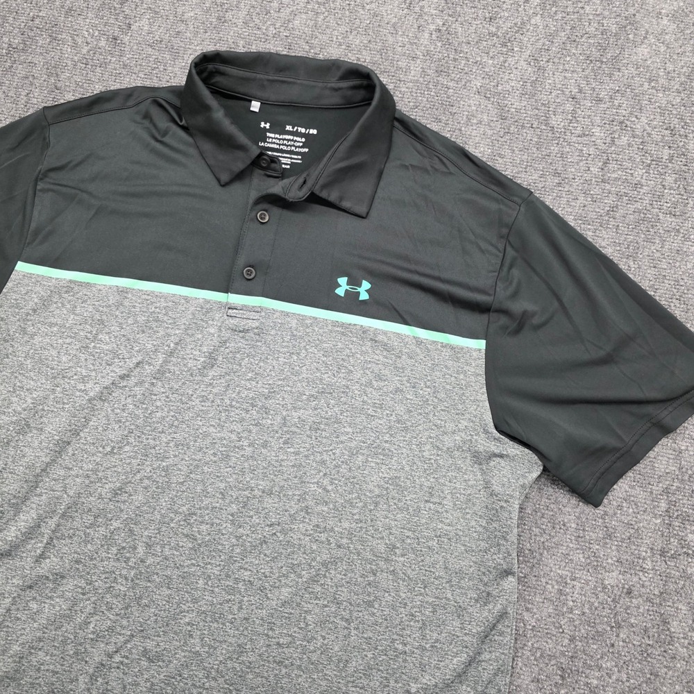 Under Armour Mens The Playoff Polo Shirt Gray Black XL Short Sleeve Golf Top